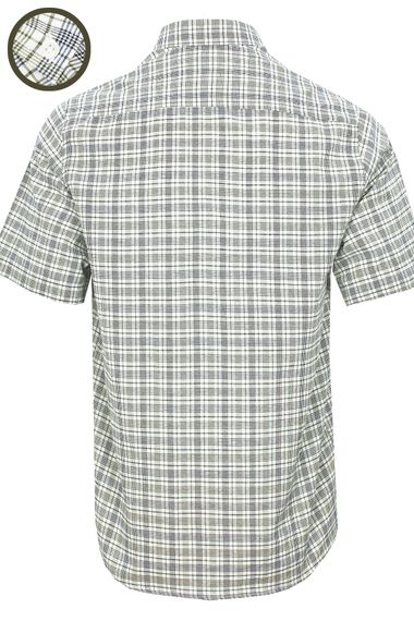 Men's White-Green Classic Cut Buttoned Collar Check Short Sleeve Shirt - photo 4