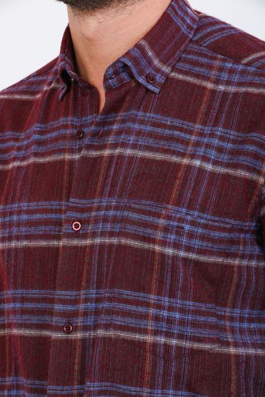 Varetta Men's Claret Red Checkered Classic Cut Winter Shirt - photo 2