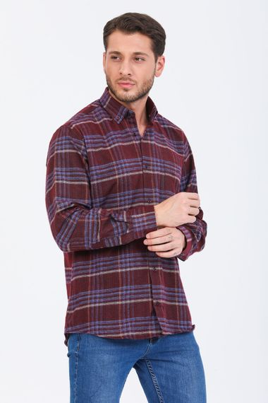 Varetta Men's Claret Red Checkered Classic Cut Winter Shirt - photo 3