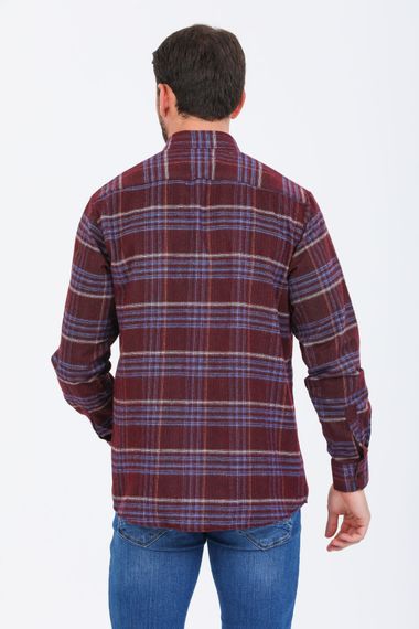 Varetta Men's Claret Red Checkered Classic Cut Winter Shirt - photo 4