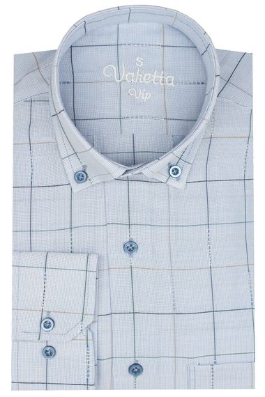 Varetta Men's Sky Blue Checked Long Sleeve Classic Cut Collar Buttoned Shirt - photo 1