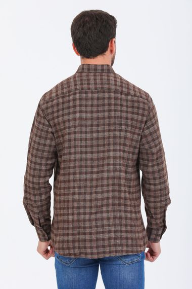 Varetta Men's Brown Long Sleeve Check Collar Buttoned Winter Shirt - photo 3