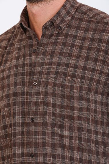 Varetta Men's Brown Long Sleeve Check Collar Buttoned Winter Shirt - photo 4