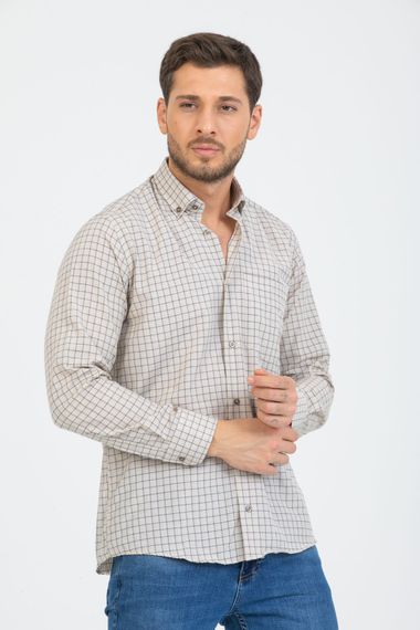 Varetta Men's Beige Checked Long Sleeve Classic Cut Collar Buttoned Shirt - photo 3