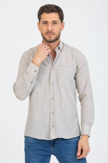 Varetta Men's Beige Checked Long Sleeve Classic Cut Collar Buttoned Shirt - photo 2