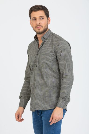 Varetta Men's Khaki Check Long Sleeve Classic Cut Collar Buttoned Shirt - photo 2