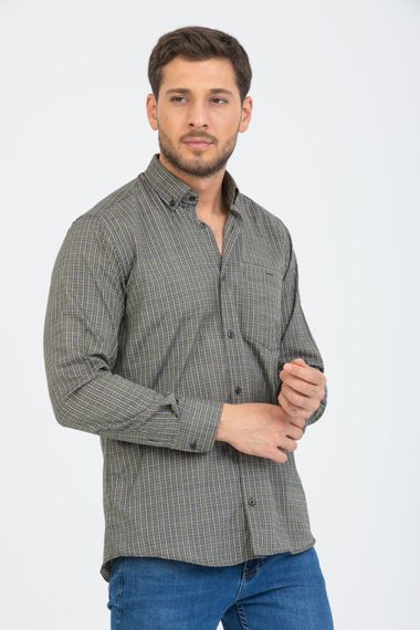 Varetta Men's Khaki Check Long Sleeve Classic Cut Collar Buttoned Shirt - photo 3