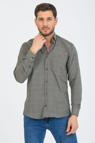 Varetta Men's Khaki Check Long Sleeve Classic Cut Collar Buttoned Shirt - photo 4