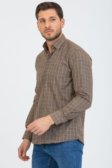 Varetta Men's Cinnamon Color Checked Sleeve Classic Cut Collar Buttoned Shirt - photo 2