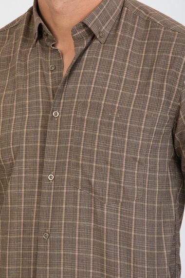 Varetta Men's Cinnamon Color Checked Sleeve Classic Cut Collar Buttoned Shirt - photo 4