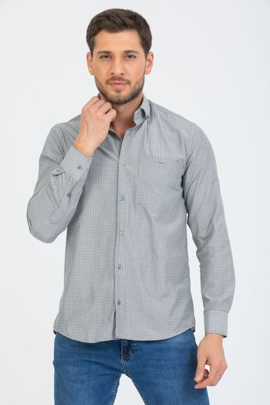 Varetta Men's Gray Striped Sleeve Classic Cut Collar Buttoned Shirt - photo 1