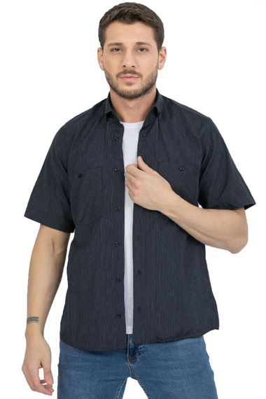 Varetta Men's Navy Blue Checked Double Pocketed Summer Short Sleeve Shirt - photo 1