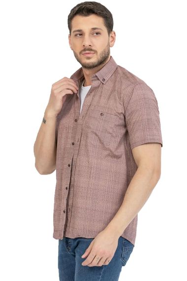 Varetta Men's Red Brown Cotton Short Sleeved Shirt with Pockets - photo 1