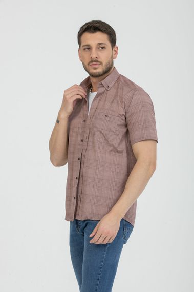 Varetta Men's Red Brown Cotton Short Sleeved Shirt with Pockets - photo 2