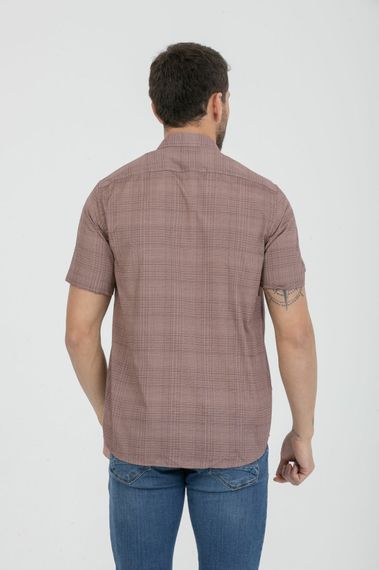 Varetta Men's Red Brown Cotton Short Sleeved Shirt with Pockets - photo 4