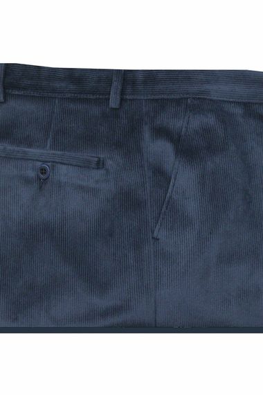 Varetta Men's Navy Blue Winter Velvet Striped Pocket Classic Cut Trousers - photo 4