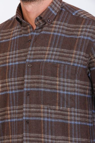 Varetta Men's Brown Checkered Classic Cut Collar Buttoned Winter Shirt - photo 2