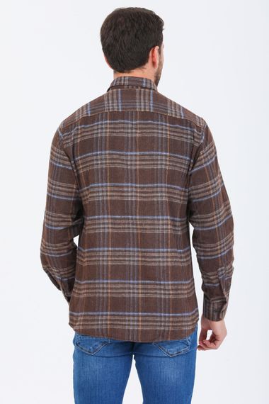 Varetta Men's Brown Checkered Classic Cut Collar Buttoned Winter Shirt - photo 3