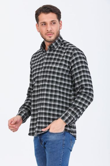 Varetta Men's Black Checkered Classic Cut Collar Buttoned Winter Shirt - photo 3