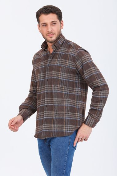 Varetta Men's Brown Checkered Classic Cut Collar Buttoned Winter Shirt - photo 4