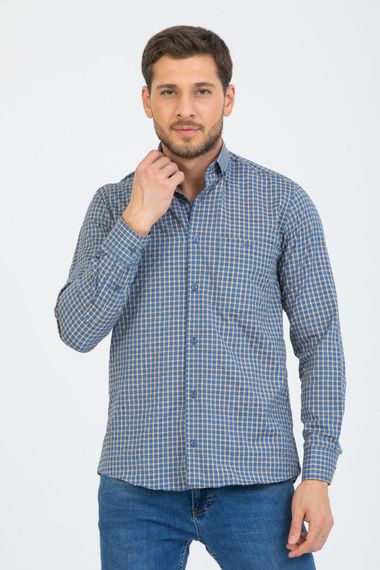 Varetta Men's Blue Checked Long Sleeve Classic Cut Collar Buttoned Shirt - photo 1