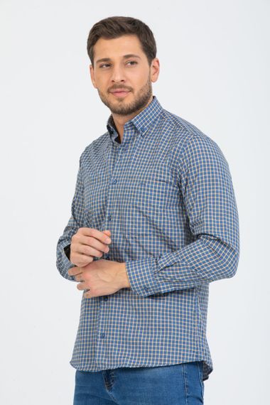 Varetta Men's Blue Checked Long Sleeve Classic Cut Collar Buttoned Shirt - photo 2