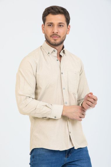 Varetta Men's Beige Striped Sleeve Classic Cut Collar Buttoned Shirt - photo 2