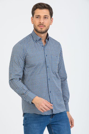 Varetta Men's Blue Checked Long Sleeve Classic Cut Collar Buttoned Shirt - photo 4