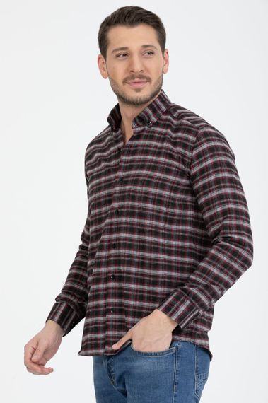 Varetta Men's Black Claret Red Check Collar Buttoned Winter Shirt - photo 2