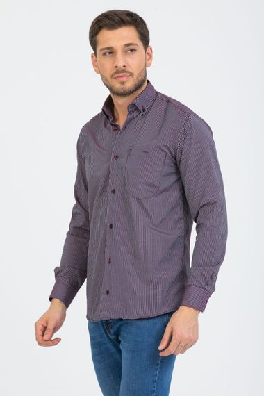 Varetta Men's Plum Striped Sleeve Classic Cut Collar Buttoned Shirt - photo 2