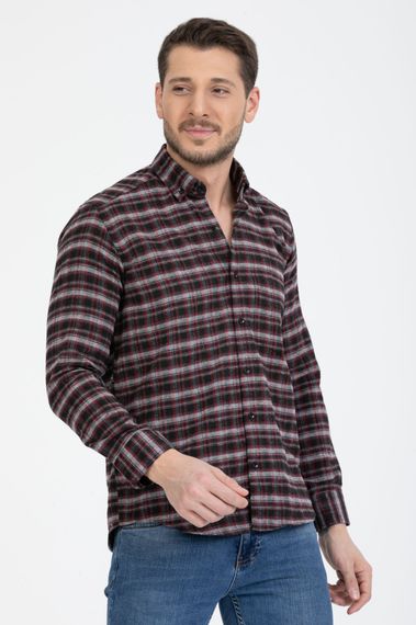 Varetta Men's Black Claret Red Check Collar Buttoned Winter Shirt - photo 3