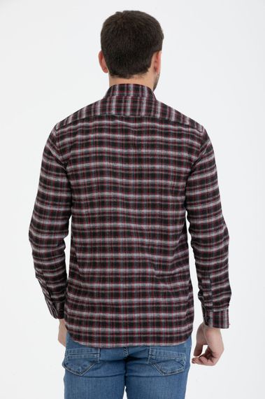 Varetta Men's Black Claret Red Check Collar Buttoned Winter Shirt - photo 4