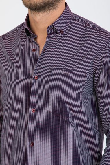 Varetta Men's Plum Striped Sleeve Classic Cut Collar Buttoned Shirt - photo 4