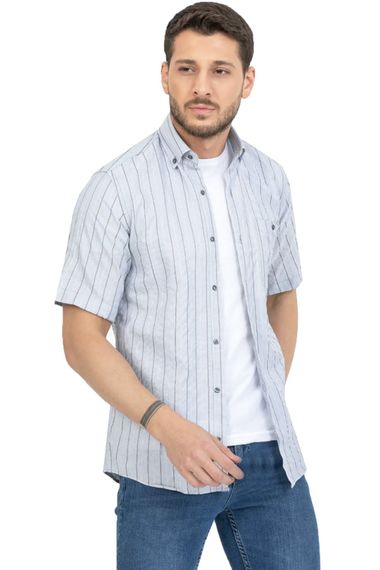 Varetta Men's Gray Striped Pocket Summer Short Sleeve Shirt - photo 1