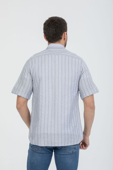 Varetta Men's Gray Striped Pocket Summer Short Sleeve Shirt - photo 3