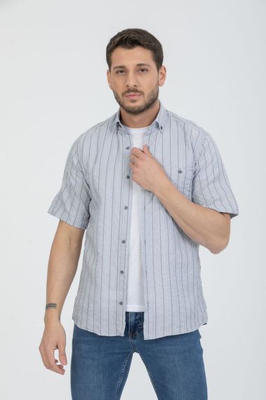 Varetta Men's Gray Striped Pocket Summer Short Sleeve Shirt - photo 2