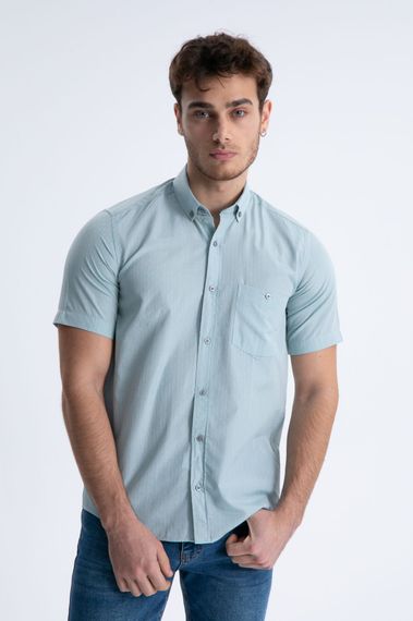 Varetta Men's Water Green Cotton Short Sleeved Summer Shirt with Pocket - photo 3