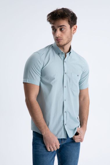 Varetta Men's Water Green Cotton Short Sleeved Summer Shirt with Pocket - photo 2