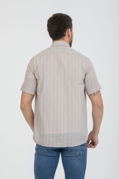 Varetta Men's Beige Short Sleeve Striped Summer Cotton Shirt - photo 4