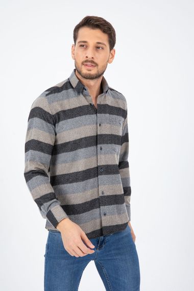 Varetta Men's Gray Gold Striped Winter Pocket Long Sleeve Classic Cut Shirt - photo 3