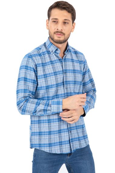 Varetta Men's Blue Striped Winter Pocket Long Sleeve Classic Cut Shirt - photo 1