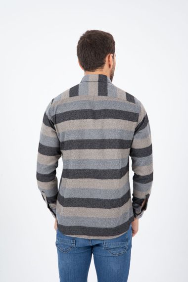 Varetta Men's Gray Gold Striped Winter Pocket Long Sleeve Classic Cut Shirt - photo 2