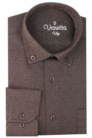 Varetta Men's Brown Sanded Winter Classic Cut Collar Buttoned Shirt with Pockets - photo 1