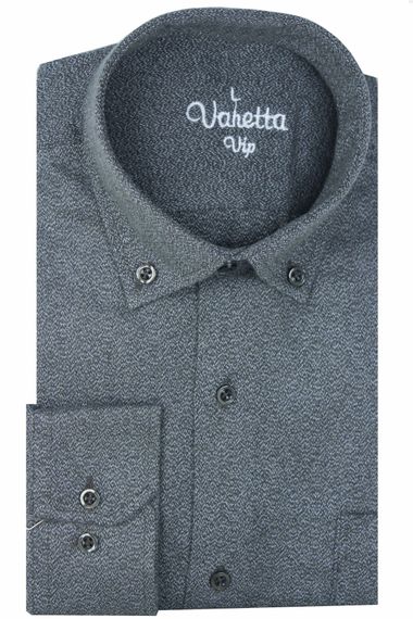 Varetta Men's Blue Sanded Winter Classic Cut Collar Buttoned Shirt with Pockets - photo 1