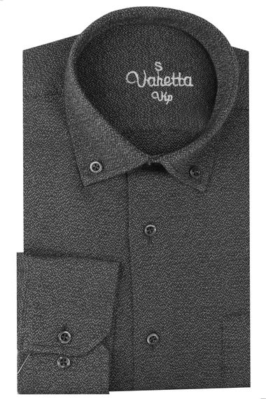 Varetta Men's Black Sanded Winter Classic Cut Collar Buttoned Shirt with Pockets - photo 1