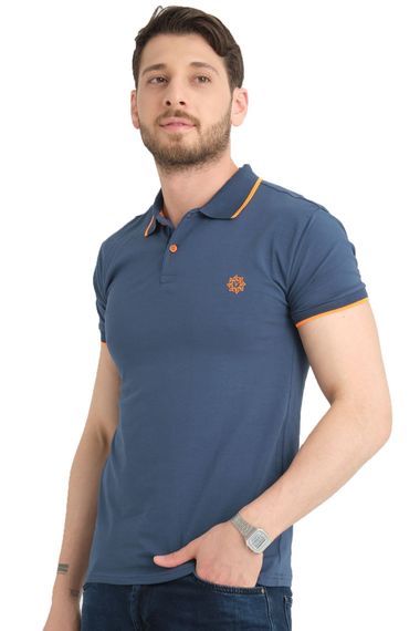 Varetta Erkek indigo Pamuklu Polo Yaka Kısa Kollu T shirt - صورة 1