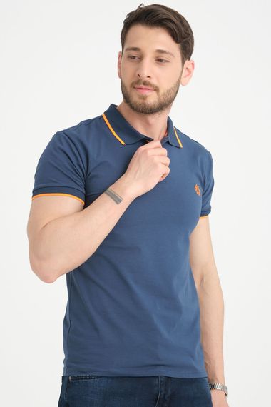 Varetta Erkek indigo Pamuklu Polo Yaka Kısa Kollu T shirt - صورة 2