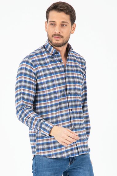 Varetta Men's Blue Striped Winter Pocketed Long Sleeve Classic Cut Shirt - photo 2