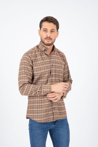 Varetta Men's Brown Striped Winter Pocketed Long Sleeve Classic Cut Shirt - photo 2