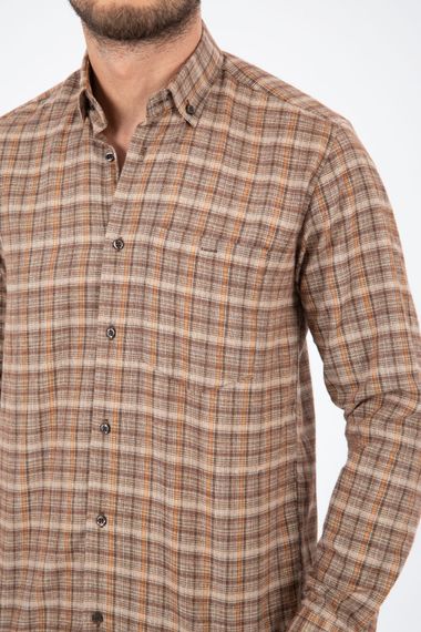 Varetta Men's Brown Striped Winter Pocketed Long Sleeve Classic Cut Shirt - photo 4